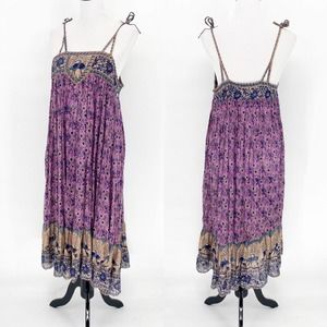 Vintage Starina 1970s Boho Hippie Purple Metallic Maxi Dress Medium Purple